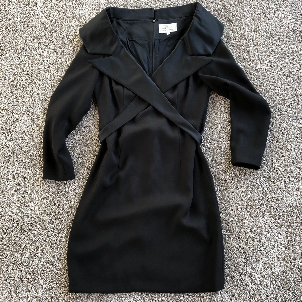 Vintage 80s Victor Costa Nahdree Cross Strap Collared Dress Womens 8 Black USA
